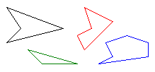 ilustración en la que se muestran cinco polígonos de diferentes formas, tamaños y colores