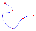 Ilustración en la que se muestra una spline cardinal que pasa a través de seis puntos definidos