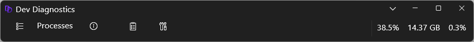 Captura de pantalla de Inicio para desarrolladores configuración de inicio predeterminada de la barra de herramientas diagnósticos de desarrollo.