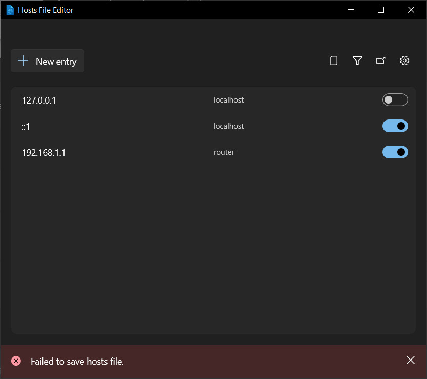 PowerToysHosts File Editor: Error al guardar el archivo de hosts