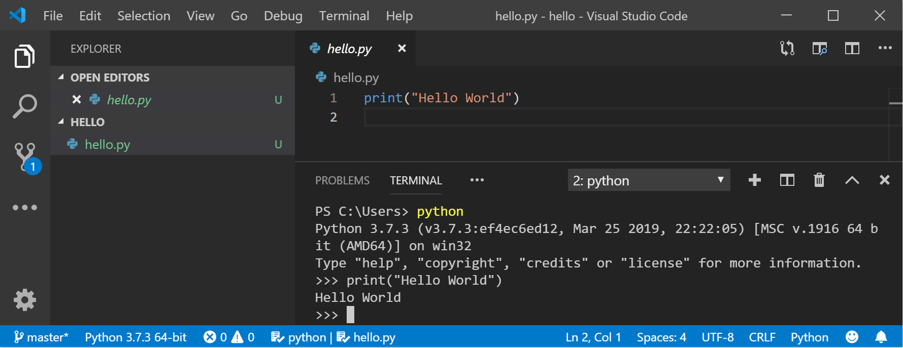 Línea de comandos de Python en VS Code