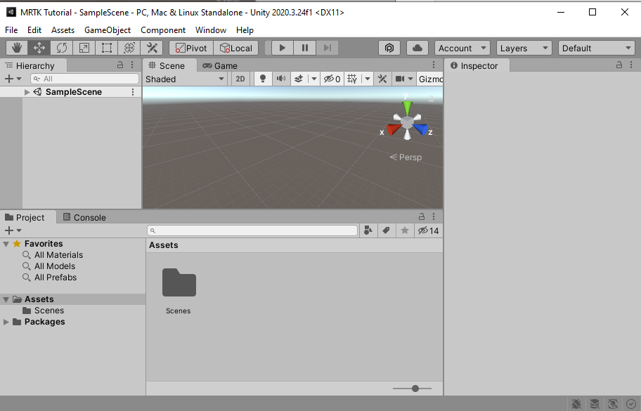 Captura de pantalla del proyecto abierto en Unity.