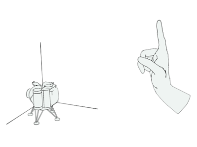 Pulse y arrastre el gesto para girar lander en los tres ejes