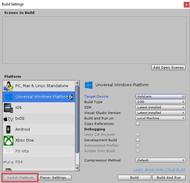 Captura de pantalla que resalta el botón Switch Platform (Cambiar plataforma).