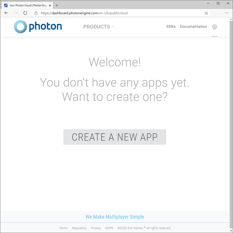 Página de bienvenida del panel de Photon
