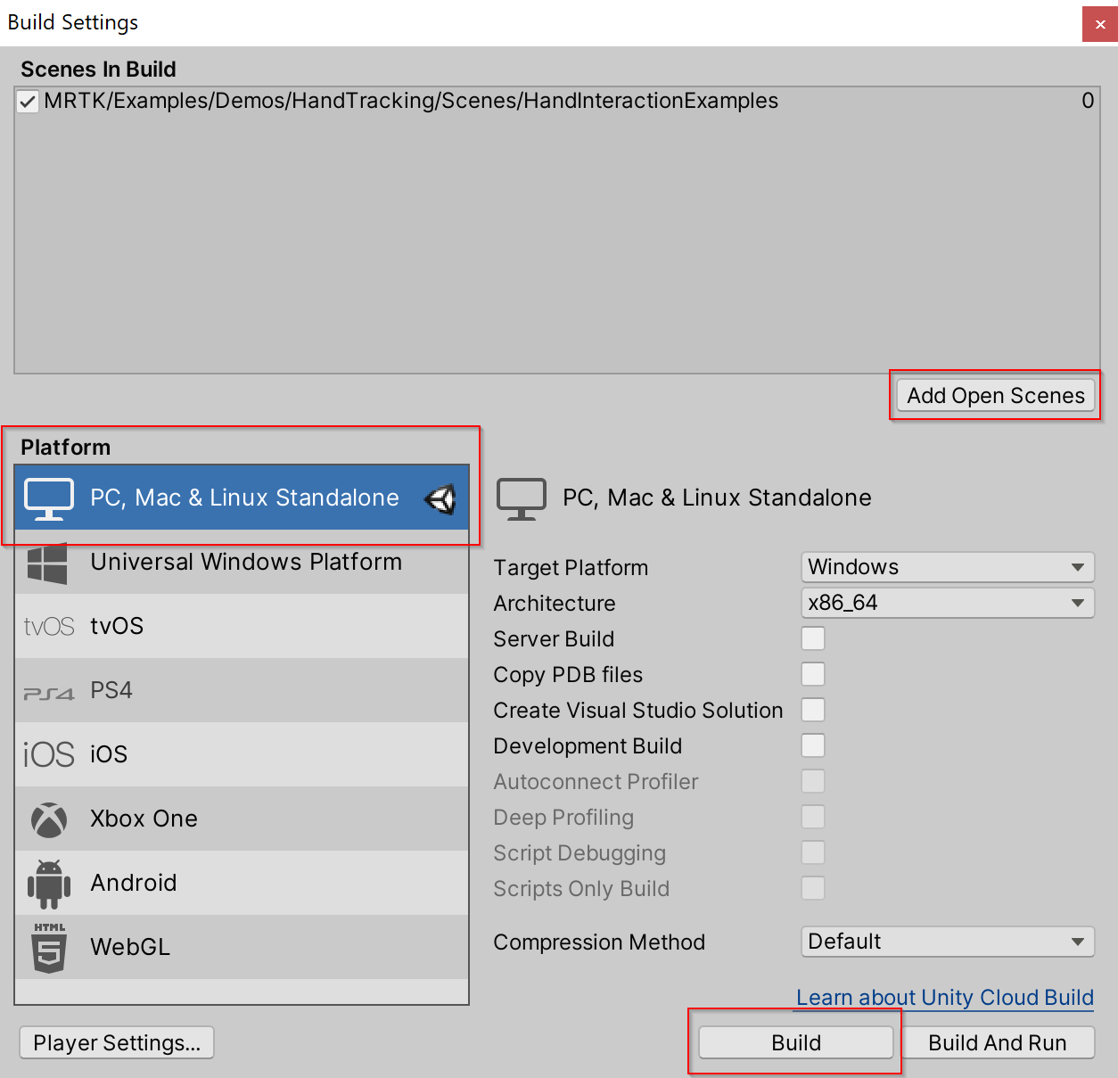 Configuración de compilación para plataformas independientes