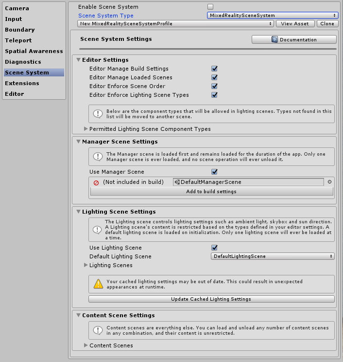 Configuración del sistema de escena 1