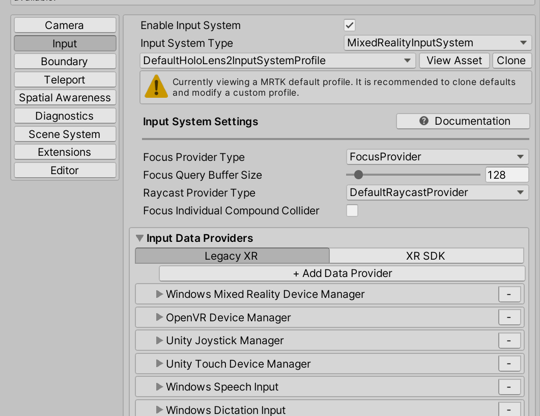 Los proveedores de datos del SDK de XR y XR heredado ahora se pueden unificar en un único perfil.