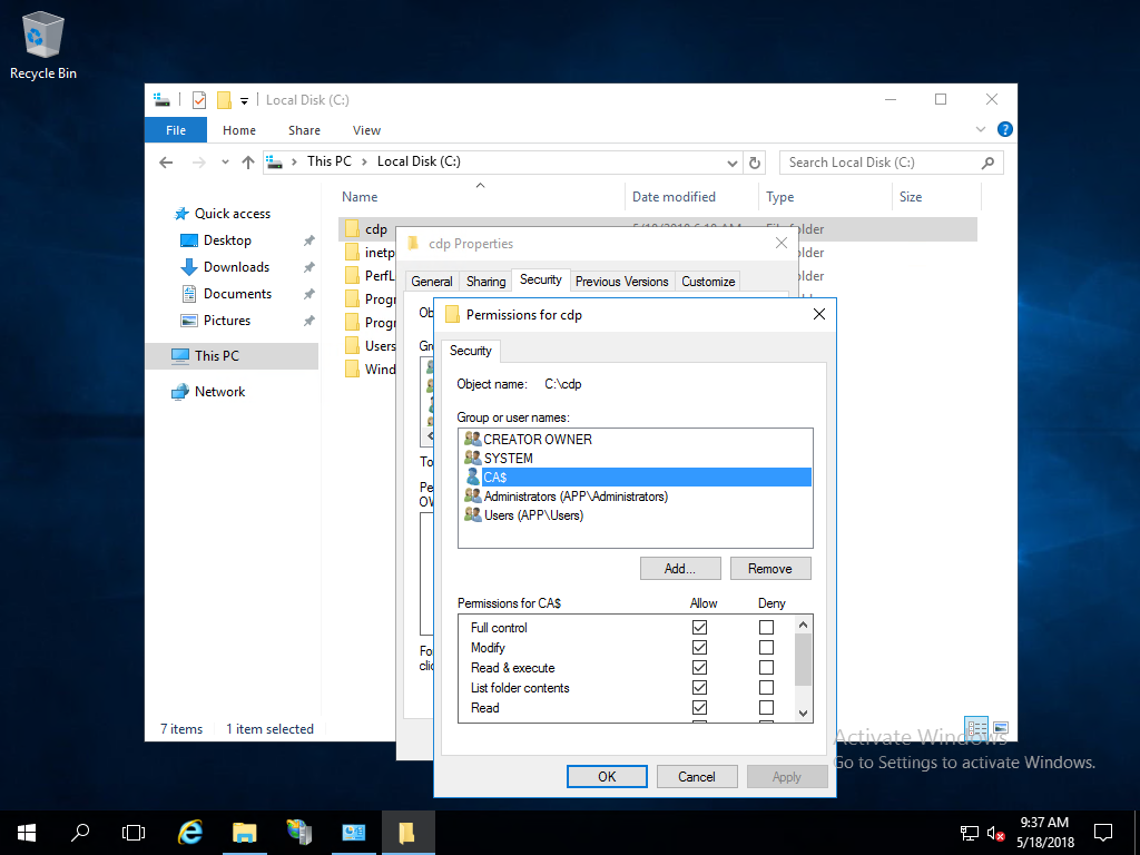 permisos NTFS de CDP.