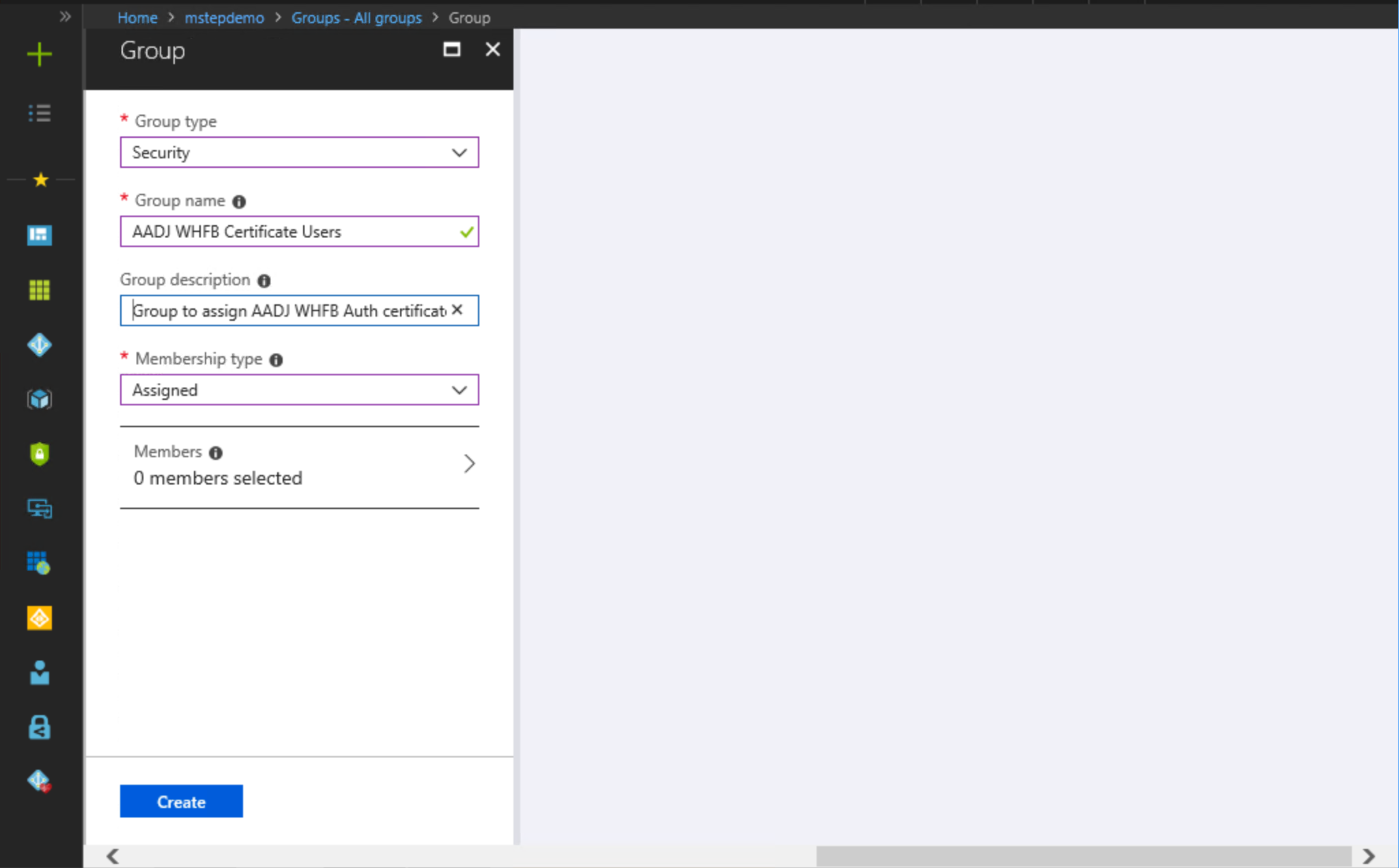Microsoft Entra nueva creación de grupos.