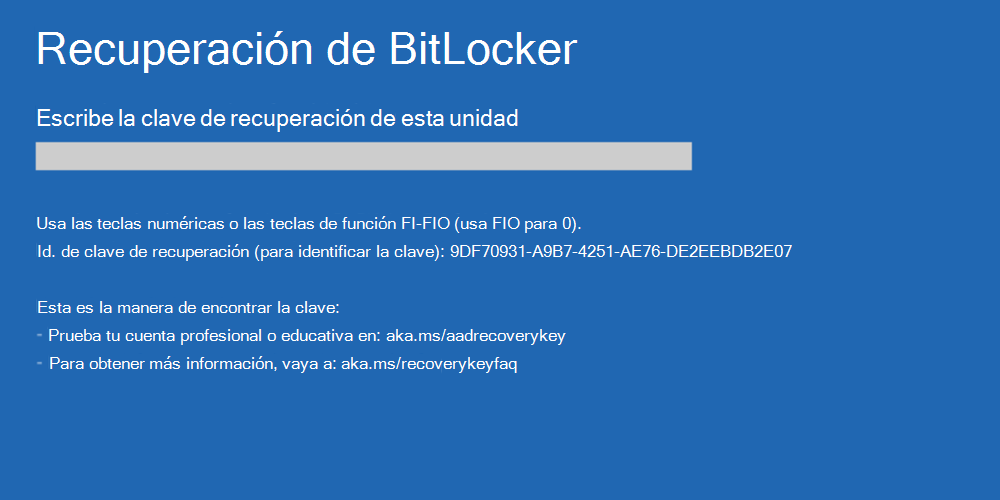 Ejemplo 5 de pantalla de recuperación de BitLocker personalizada.
