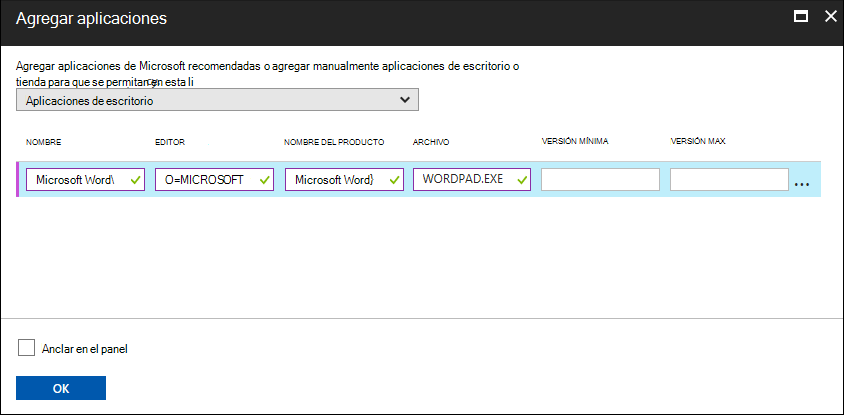 Microsoft Intune consola de administración: Agregar información de la aplicación de escritorio.