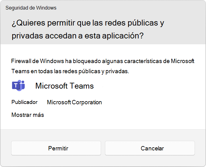 Captura de pantalla que muestra el símbolo del sistema de Control de cuentas de usuario (UAC) para permitir Microsoft Teams.