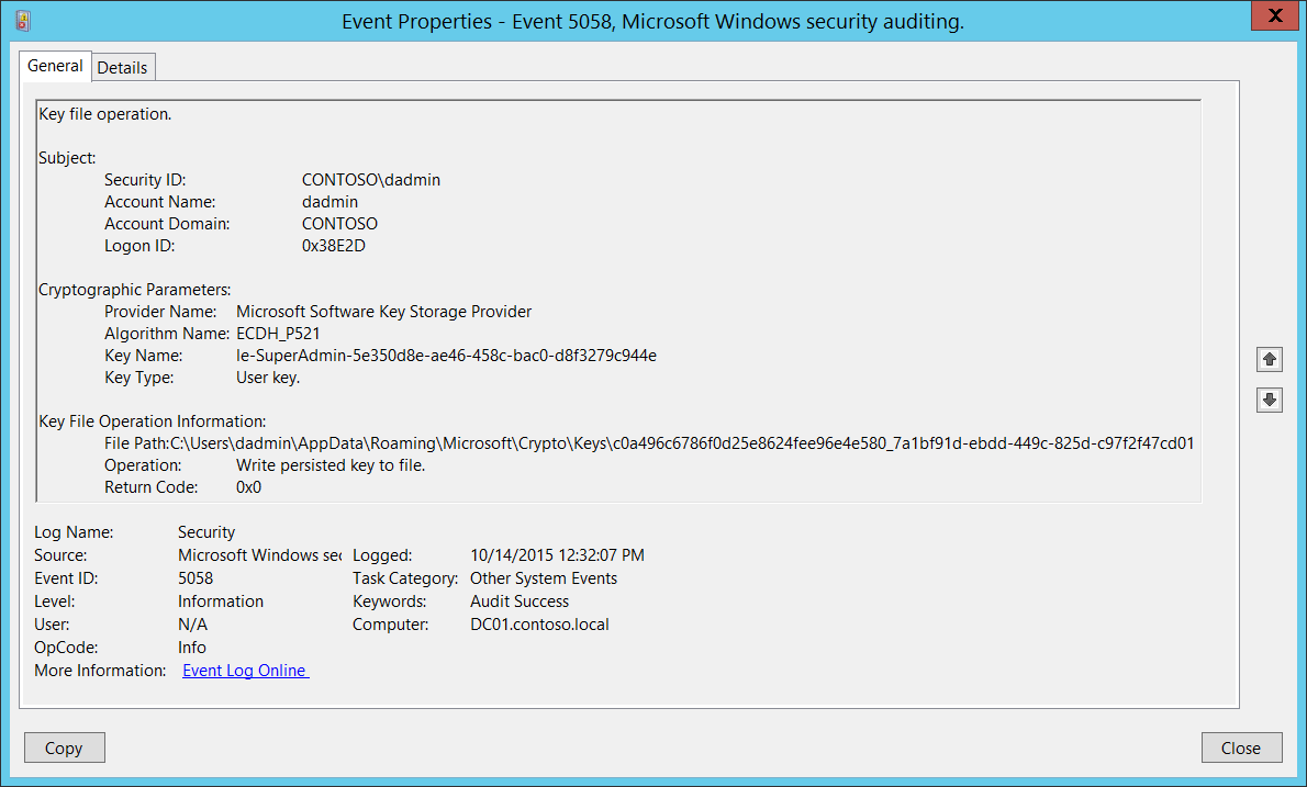5058(S, F) Operación de archivo de clave. (Windows 10) - Windows security |  Microsoft Learn