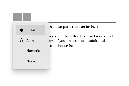 Un botón de expansión de alternancia para seleccionar los estilos de lista