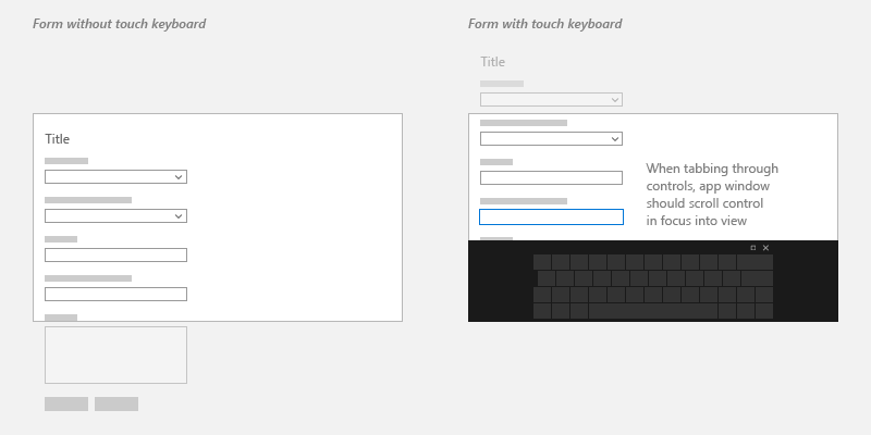 a form with and without the touch keyboard showing