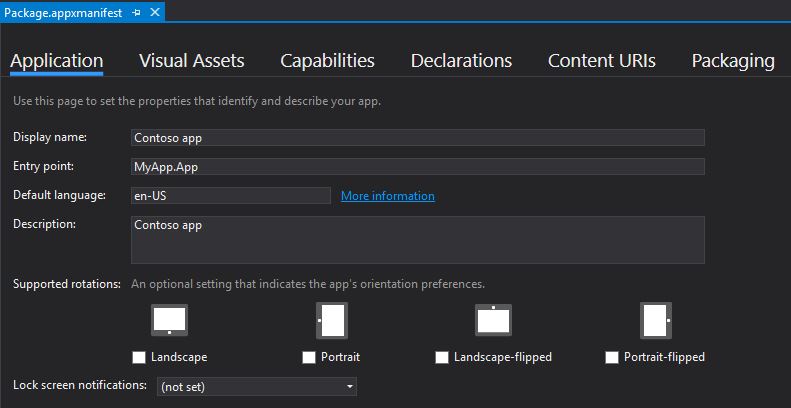 manifiestos en Visual Studio