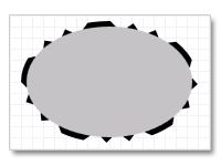 ilustración de una elipse con un trazo discontinuo y, a continuación, rellenado con un color gris sólido