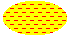 Ilustración de una elipse rellenada con líneas horizontales discontinuas sobre un color de fondo 