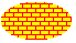 Ilustración de una elipse llena de un patrón de ladrillo horizontal sobre un color de fondo 