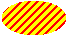 Ilustración de una elipse rellenada con líneas ampliamente espaciadas, anchas y inclinadas sobre un color de fondo 