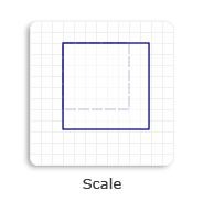 Ilustración de un cuadrado escalado en un 130 % en la dirección x y la dirección y