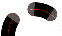 Diagrama que ilustra el XPS_DASH_CAP_ROUND límite de guiones en un trazo discontinuo