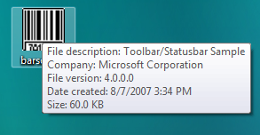 captura de pantalla que muestra texto en una información sobre herramientas que aparece sobre un archivo en el escritorio