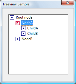 captura de pantalla que muestra cinco nodos en una jerarquía; se selecciona el texto de un nodo, pero los nodos no están vinculados entre sí por líneas.