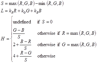 fórmula matemática que describe la transformación de color rgb a color hsl.