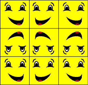Ilustración de imágenes reflejadas en una cuadrícula de 3 x 3