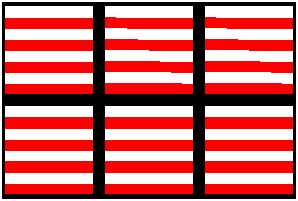 Ilustración de un cuadro de seis secciones con líneas horizontales no continuas en los dos cuadrados superior derecho