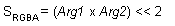 ecuación de la operación modulate4x (s(rgba) = (arg1 x arg 2) y luego desplaza a la izquierda 2)