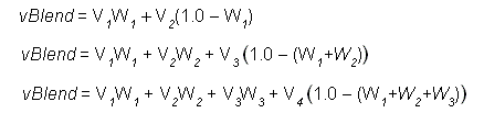 ecuaciones de mezcla lineal para tres casos de combinación