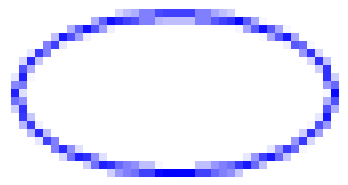 ilustración de una elipse formada por diferentes tonos de píxeles azules en un fondo blanco
