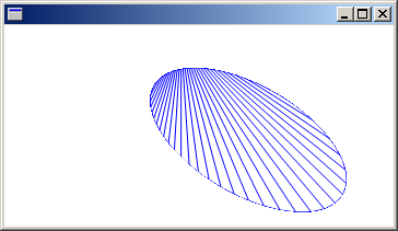 captura de pantalla de una ventana que contiene una elipse llena de líneas que se originan en un punto fuera de la elipse