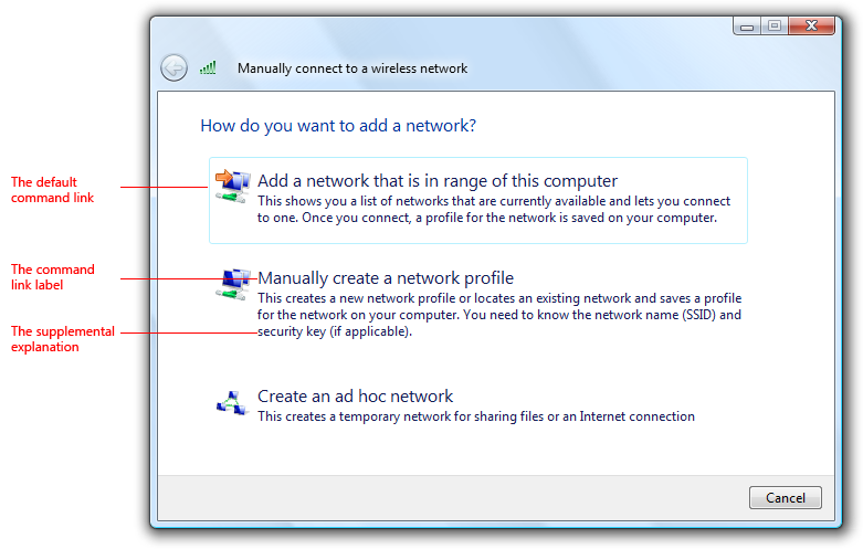 screen shot of a typical command-link dialog box 