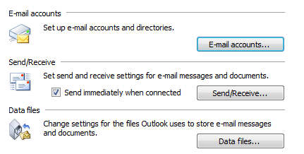 Captura de pantalla que muestra los controles de correo electrónico separados por separados por separadores de rectángulos grabados.