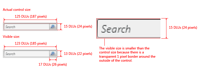 figura de ajuste de tamaño y espaciado de cuadros de búsqueda normales 