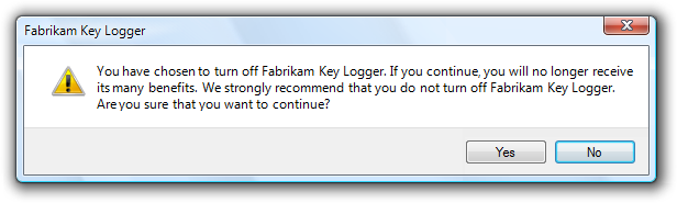 screen shot of 'turn off key logger?' confirmation 