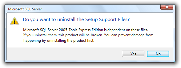captura de pantalla de '¿Desea desinstalar archivos de soporte técnico?' 