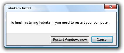 captura de pantalla del botón Reiniciar ventanas ahora