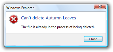 captura de pantalla del mensaje: no se puede eliminar el archivo 