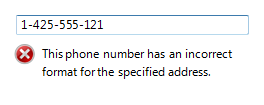 captura de pantalla del formato incorrecto del número de teléfono del mensaje