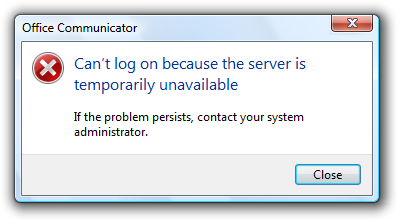 captura de pantalla del mensaje: servidor no disponible 