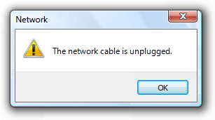 captura de pantalla de la advertencia desconectada del cable de red 