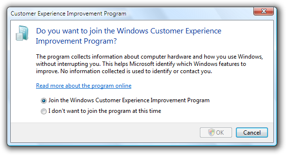 captura de pantalla del mensaje al unirse al programa de Windows 