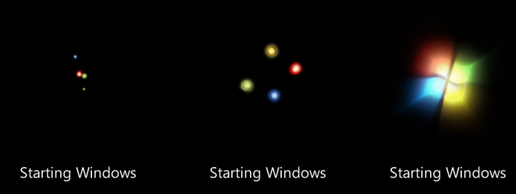 captura de pantalla de cuatro círculos que se convierten en el logotipo de Windows 