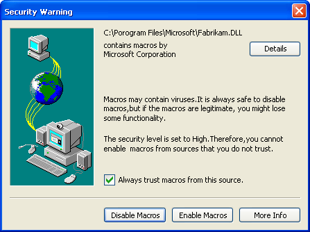 screen shot of warning using complex graphic 