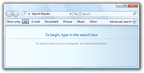 screen shot of search dialog box with helpful text 